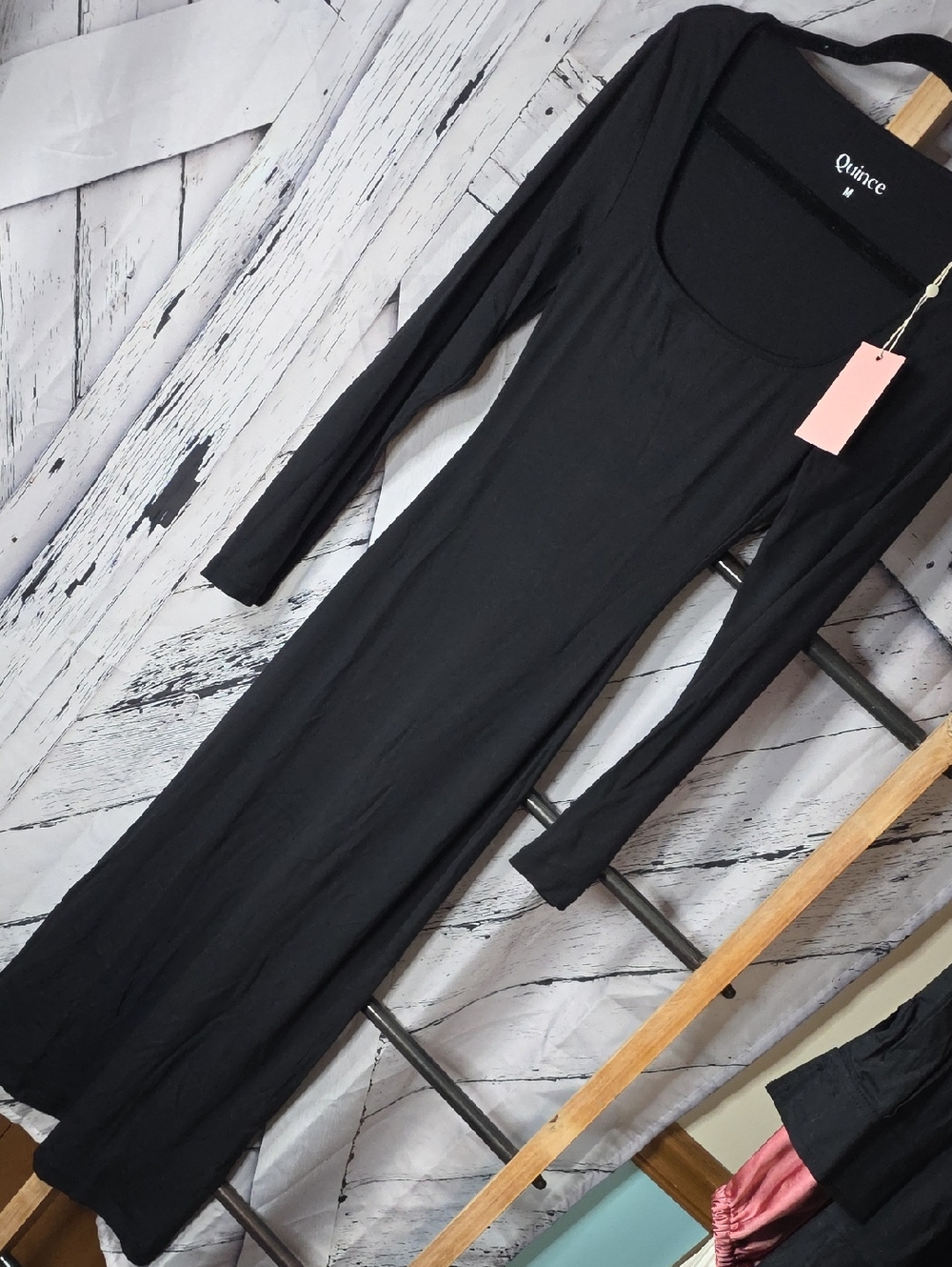 Quince Square Neck Long Sleeve Maxi Dress Size Medium Black Last One - Picture 2 of 5